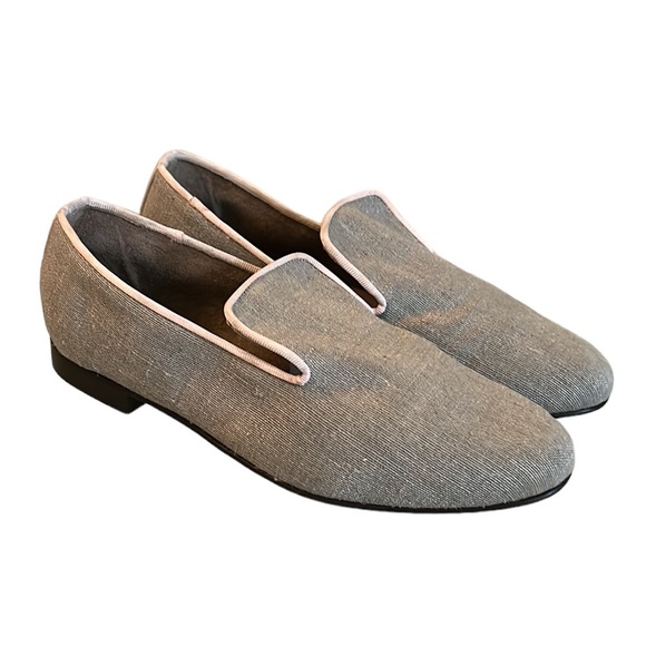 Evelyn Paul Paris Handmade Tan Linen Leather Loafers - 7 - Picture 1 of 14